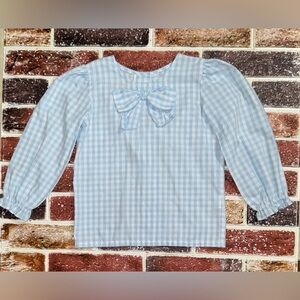 The Beaufort Bonnet Company blue gingham Beatrice Bow Blouse Size 5 boutique